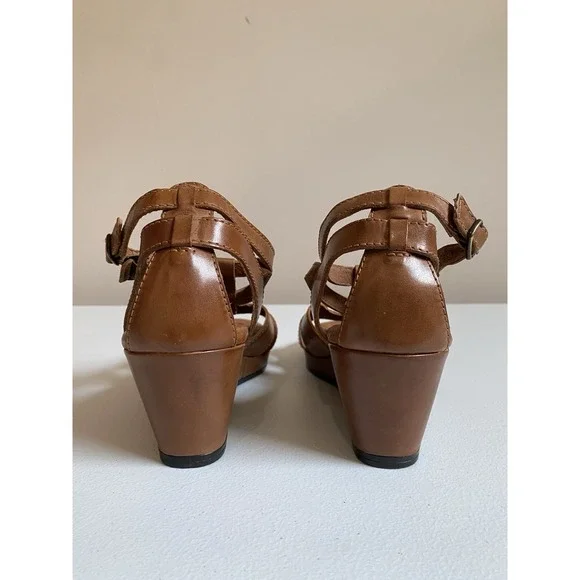 Walking‎ Cradles Elites Sandals NEW Womens 10W Brown Leather Comfort Wedge Shoes - Picture 4 of 8